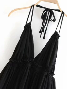 Aveloria Rosie 蕾絲面提花網紗繞脖洋裝 - 黑色 - 查看 3