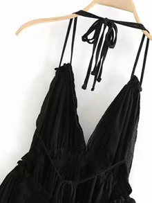 Aveloria Rosie 蕾絲面提花網紗繞脖洋裝 - 黑色 - 查看 6