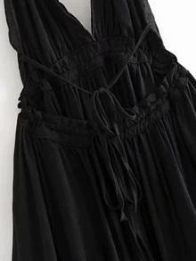 Aveloria Rosie 蕾絲面提花網紗繞脖洋裝 - 黑色 - 查看 7