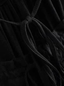 Aveloria Rosie 蕾絲面提花網紗繞脖洋裝 - 黑色 - 查看 8