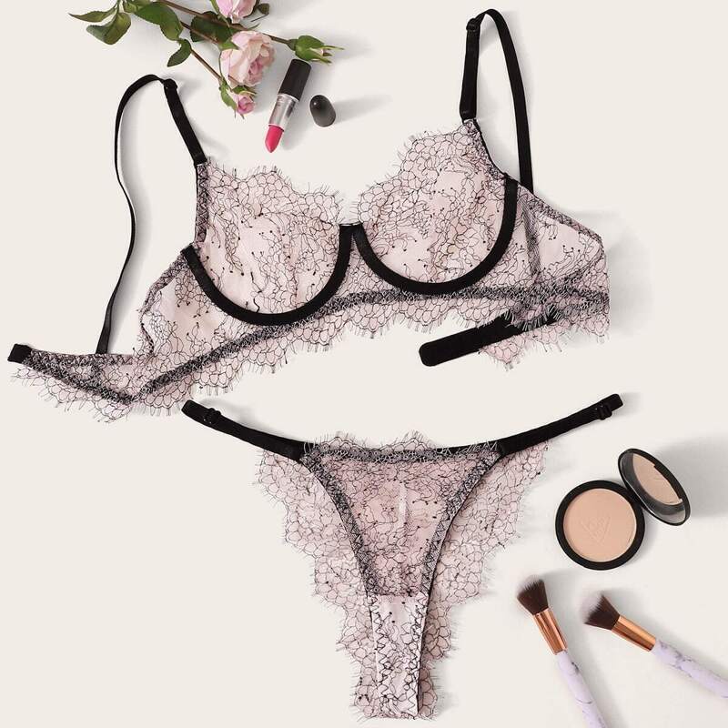 

Floral Lace Underwire Lingerie Set, Multicolor