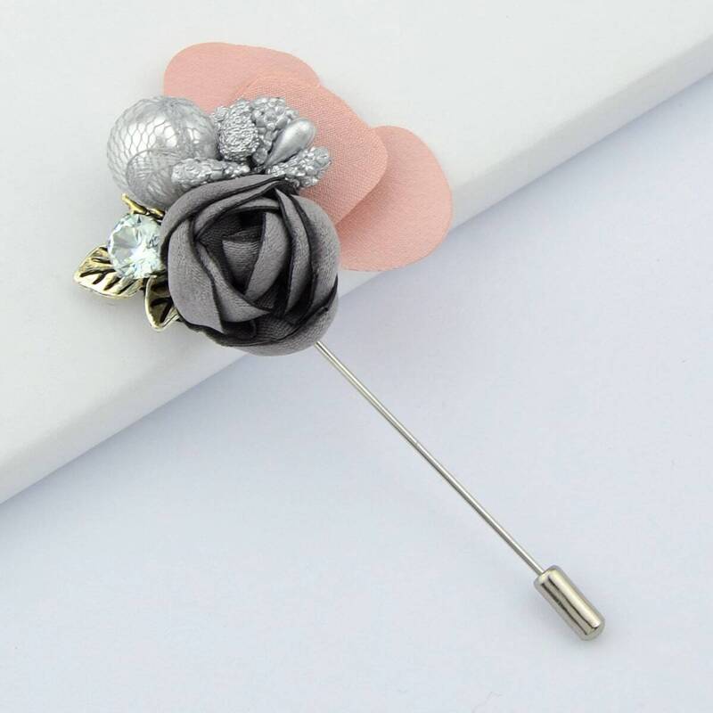 

Gray Lace Flower Brooch, Multicolor