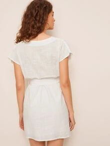 Double Breasted Belted Dress - White - View 2