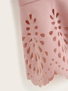 SHEIN Clasi Button Front Puff Sleeve Laser Cut Hem Blouse - Dusty Pink - View 3