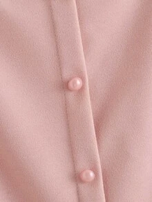 SHEIN Clasi Button Front Puff Sleeve Laser Cut Hem Blouse - Dusty Pink - View 4