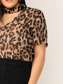 SHEIN Plus Choker Neck Leopard Top - Multicolor - View 4