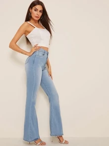 SHEIN 高腰傘狀腿牛仔褲 - 淺色水洗藍 - 查看 1