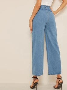 SHEIN Essnce High Waisted Baggy Jeans - Light Wash - View 2