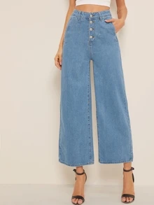 SHEIN Essnce High Waisted Baggy Jeans - Light Wash - View 1