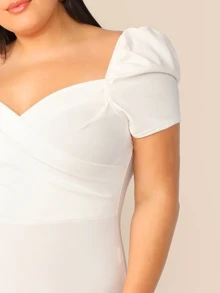 SHEIN Privé Plus Puff Sleeve Wrap Front Bodysuit - White - View 4