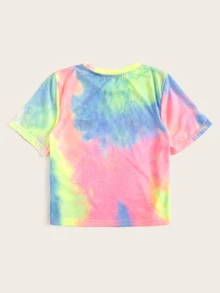 SHEIN VCAY Tie-Dye Wash Eyelash Graphic Tee - Multicolor - View 2