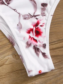 SHEIN Swim Summer Beach Floral Print Bikini Set Knot Front Push Up Bra & Bikini Bottom 2 Piece Bathing Suit - Dusty Pink - View 5