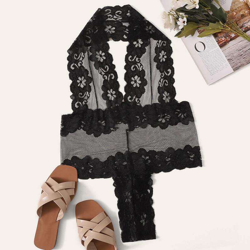 

Deep V Plunge Backless Teddy Bodysuit, Black
