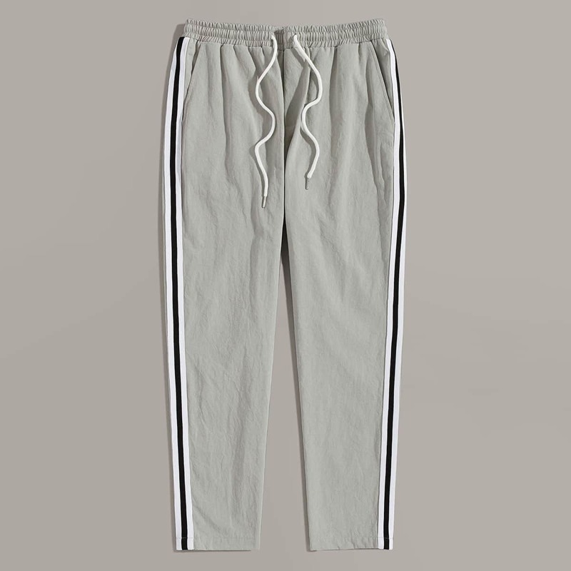 

Guys Drawstring Waist Striped Tape Side Pants, Grey