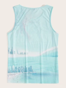Manfinity RebelGame Men Landscape & Letter Graphic Tank Top - Baby Blue - View 2