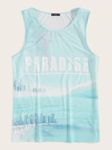 Manfinity RebelGame Men Landscape & Letter Graphic Tank Top - Baby Blue - View 1