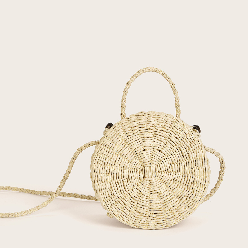 

Round Woven Satchel Bag, Beige