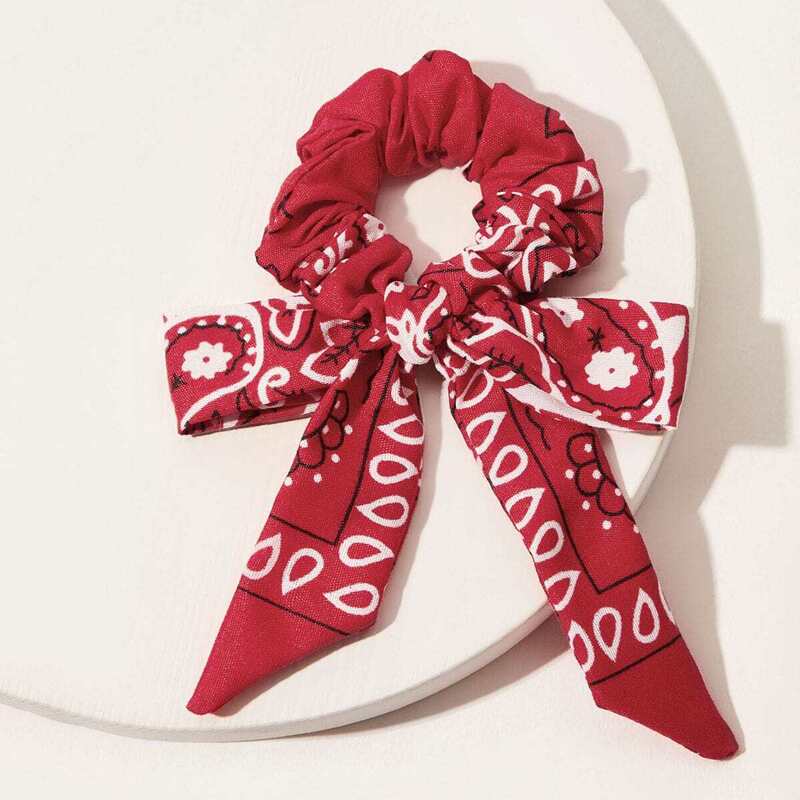 

Bow Knot Flower Pattern Scrunchie, Red