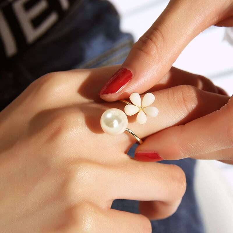 

Faux Pearl & Flower Decor Ring 1pc, Multicolor