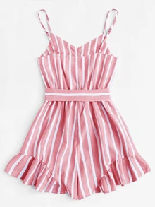 粉色波西米亞腰帶條紋連身褲 - 藕粉色 - 查看 2