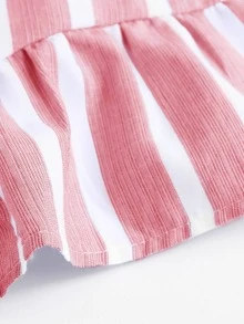 粉色波西米亞腰帶條紋連身褲 - 藕粉色 - 查看 4