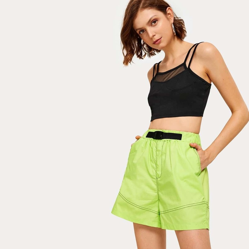 

Neon Lime Pocket Detail Shorts, Green bright