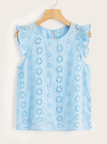 Keyhole Back Ruffle Trim Schiffy Top