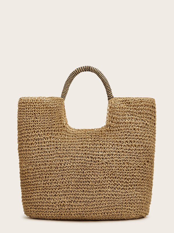Solid Square Straw Tote Bag Solid Square Straw Tote Bag