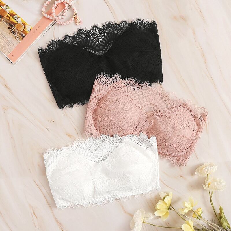 

Floral Lace Bandeau Bra Set 3pack, Multicolor