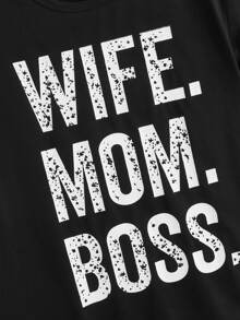 大碼字母印花tee - 黑色 - 查看 3