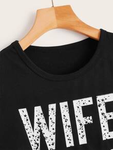 大碼字母印花tee - 黑色 - 查看 4