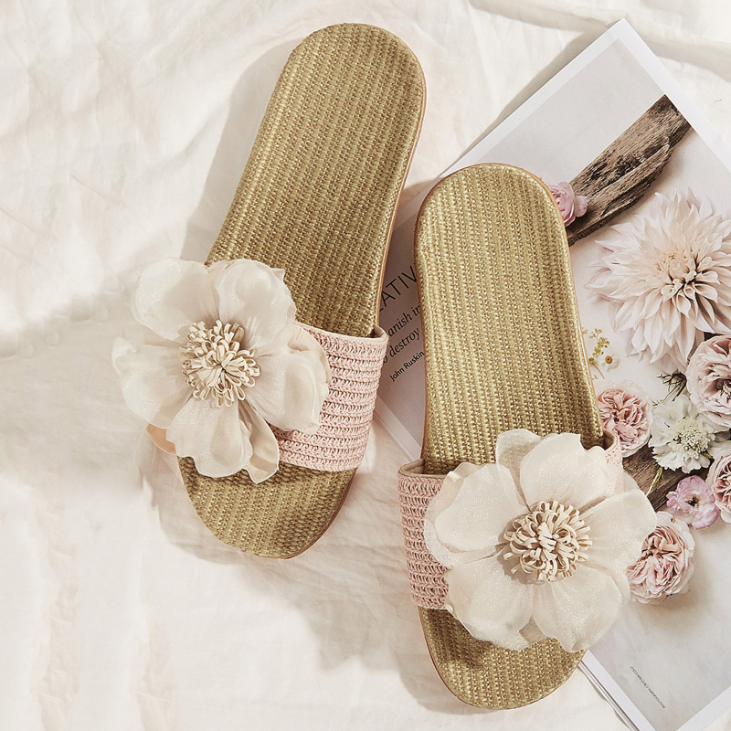 

Floral Decor Open Toe Sliders, Apricot