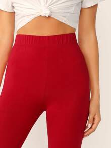 SHEIN BASICS 含棉素色高腰短款緊身打底褲 - 酒紅色 - 查看 4
