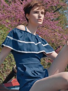 Combishort plissé découpé contrasté - Bleu marine - Voir 1