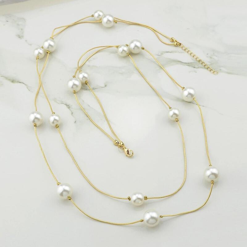 

Gold Pearl Necklace For Women, White