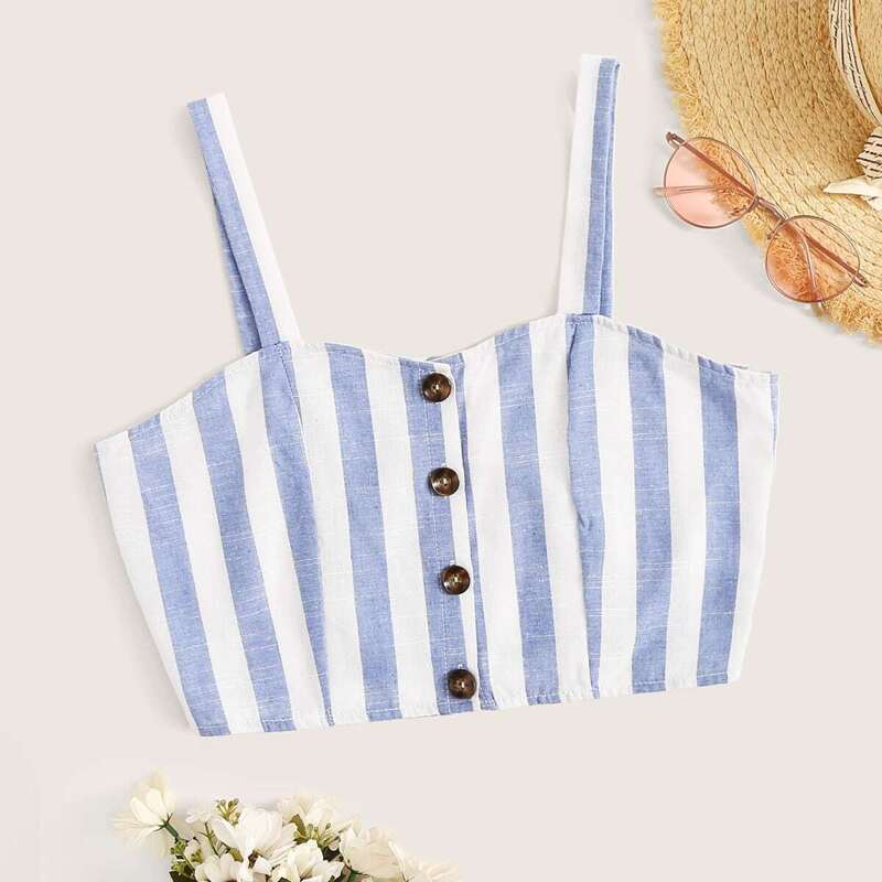 

Striped Button Front Cami Top, Blue