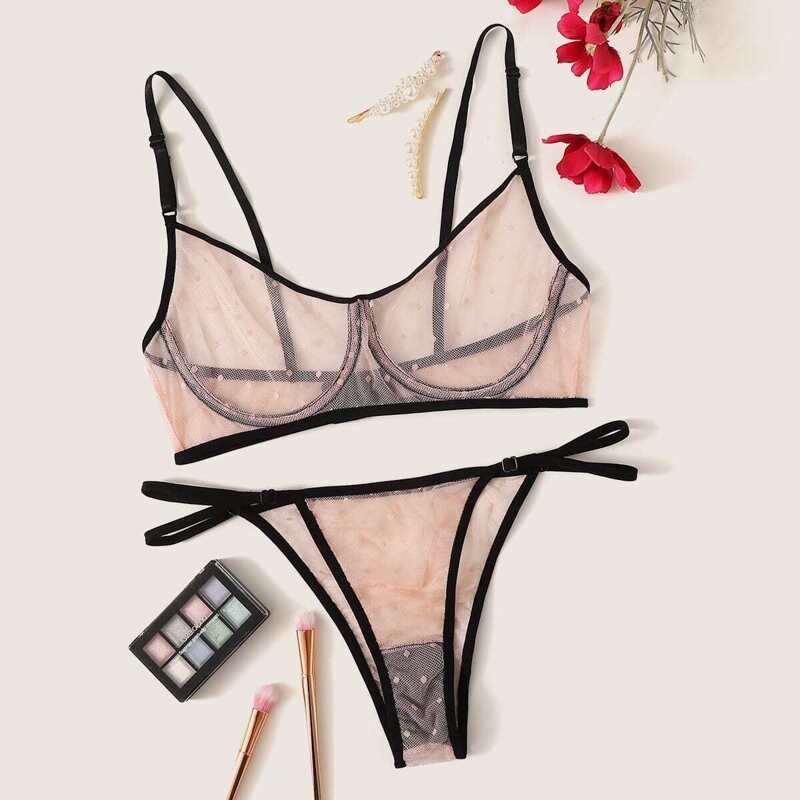 

Polka Dot Underwire Lingerie Set, Pink