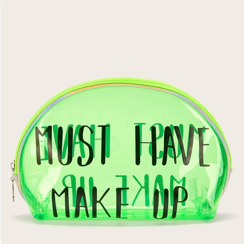 

Letter Pattern Transparent Makeup Bag, Green