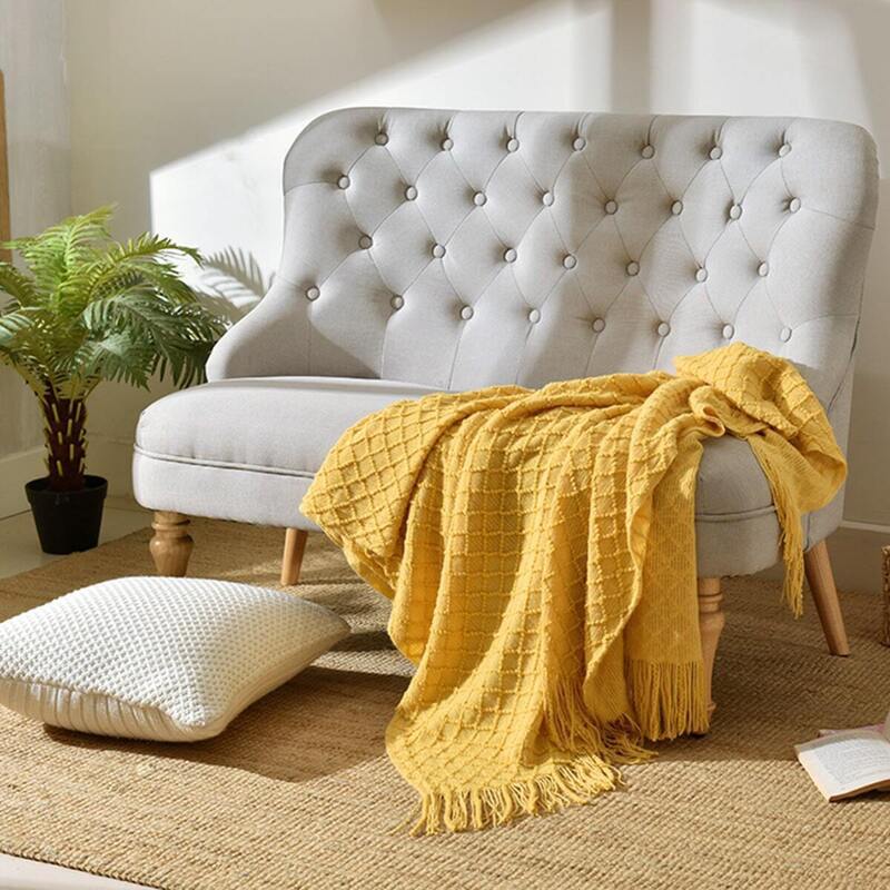 

Tassel Decor Solid Blanket, Yellow
