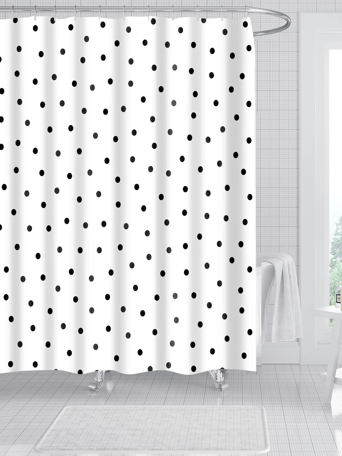 Polka Dot Print Shower Curtain With 12pcs Hook Shein Uk