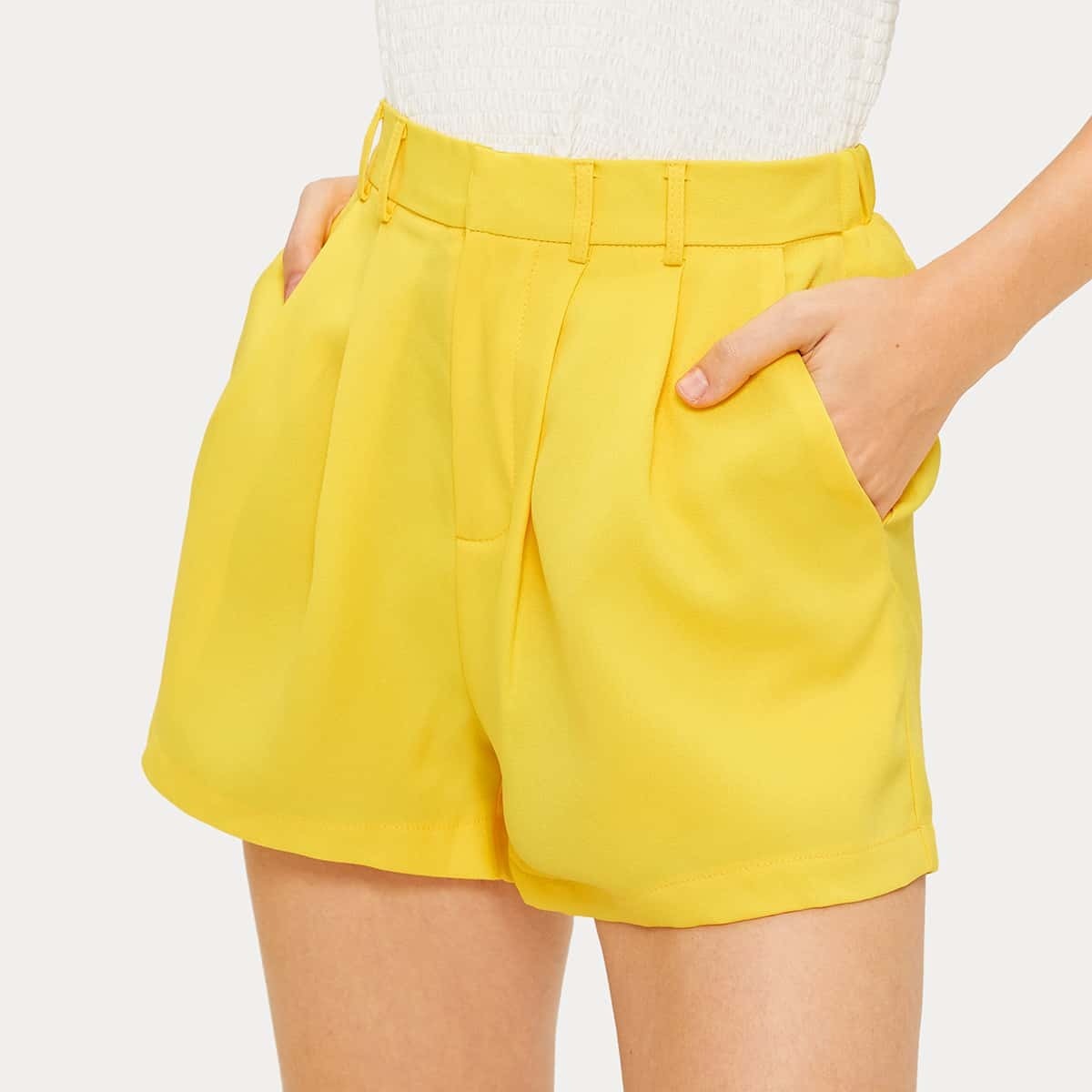 

Solid Slant Pocket Shorts, Yellow bright