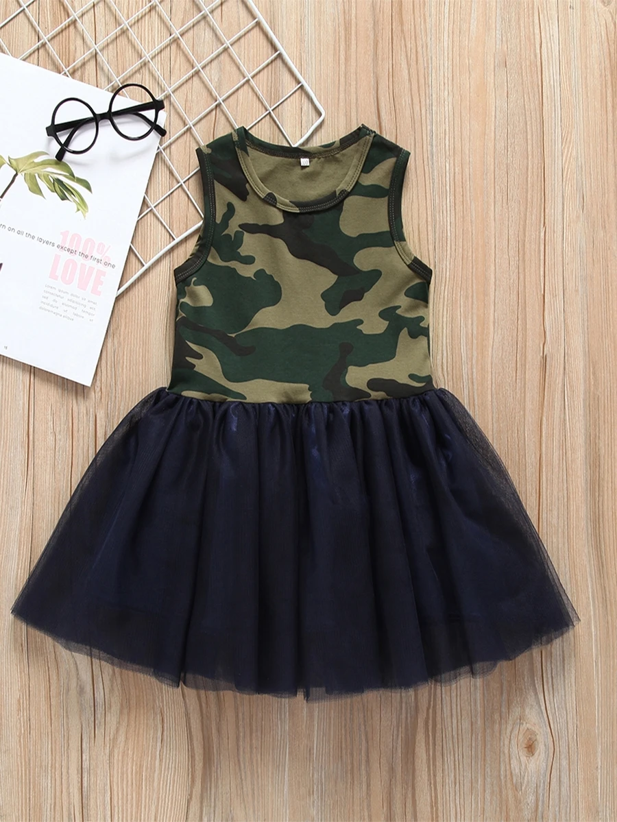 Toddler Girls Contrast Mesh Camo Print Tutu Dress - Multicolor - View 1