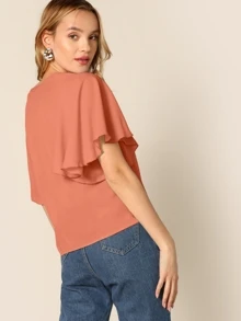 SHEIN Clasi Blusa de manga mariposa escote V - Naranja Coral - Ver 2