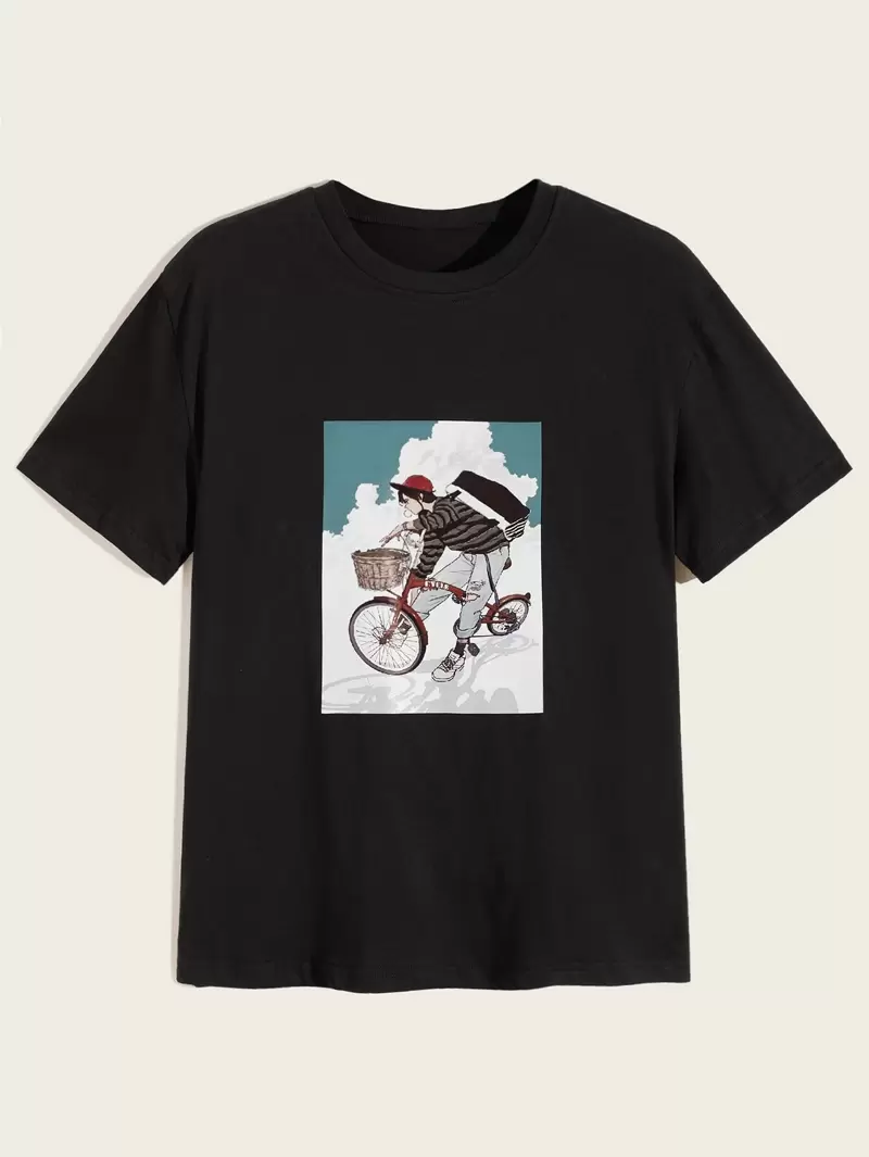 Camiseta para hombres con estampado de figura | ROMWE Camisa para hombres con estampado de figura y animal | ROMWE