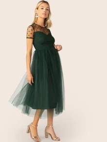 SHEIN Vestido amplio con malla fina - Verde Oscuro - Ver 3