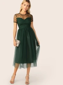 SHEIN Vestido amplio con malla fina - Verde Oscuro - Ver 5