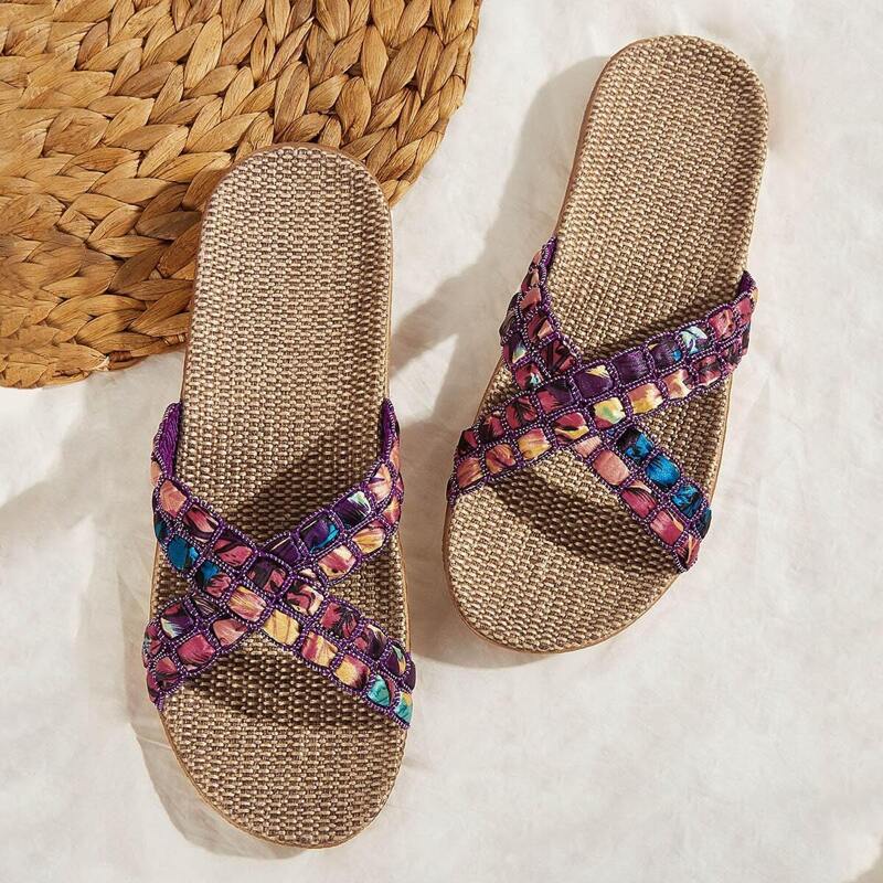 

Open Toe Cross Strap Sliders, Multicolor