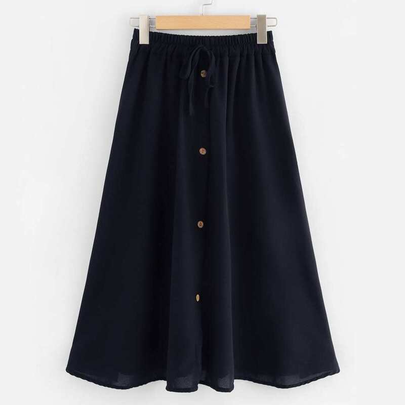 

Plus Drawstring Waist Single-breasted Skirt, Navy