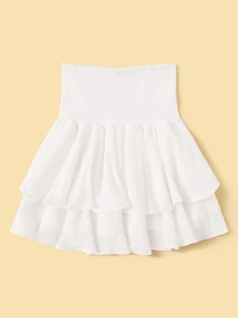 SHEIN Smocked High-Rise Flounce Mini Skirt - White - View 2