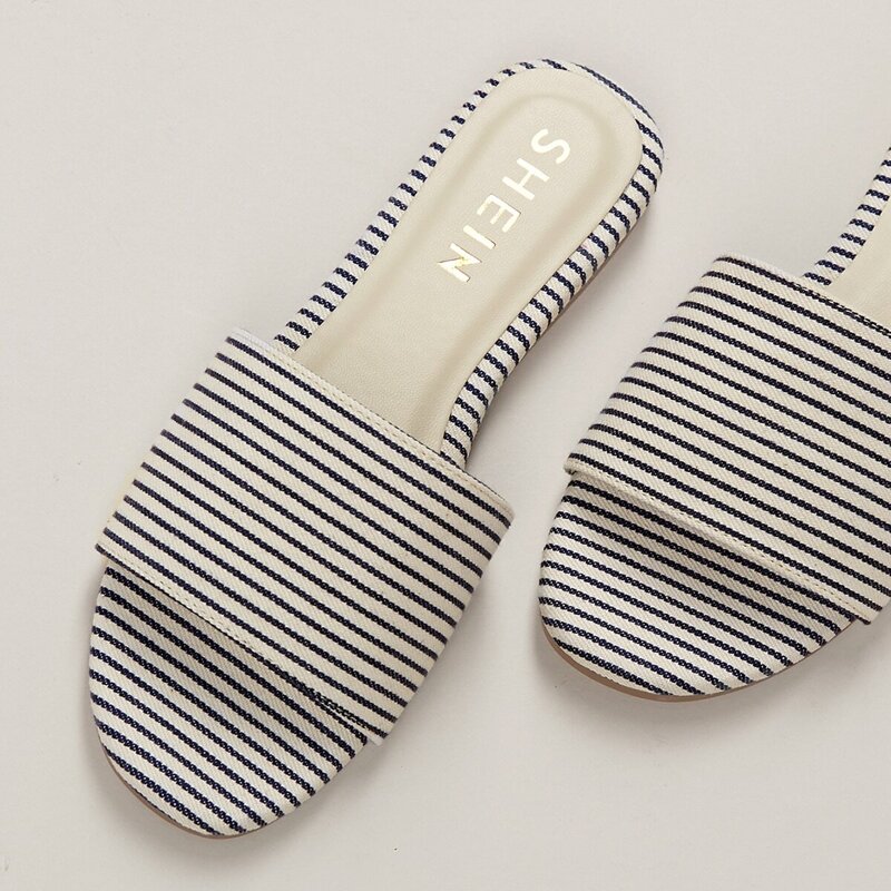 

Striped Wide Band Slide Sandals, Navy